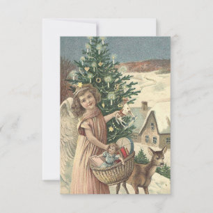 Vintage Christmas angel rendier Flat Note kaart Notitiekaartje