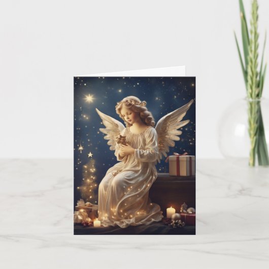 Vintage Christmas Angel Retro Art Custom Bericht Kaart (Voorkant)
