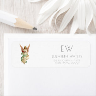 VINTAGE CHRISTMAS ANGEL RETURN ADDRESS ETIKET