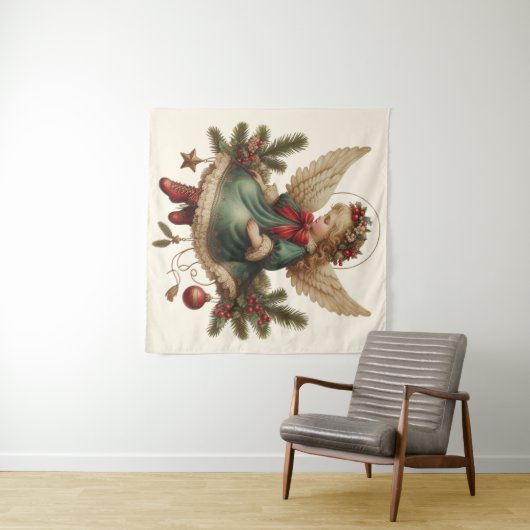 Vintage Christmas Angel Tapestry Wandkleed (In Situ (horizontaal))