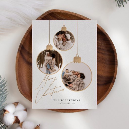 Vintage Christmas Baubles Collage Foto Feestdagenkaart