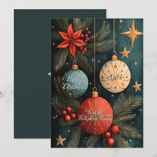 Vintage Christmas Baubles Flat Holiday Kaart (Voorkant / Achterkant)