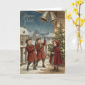 Vintage Christmas Bell Ringers Card Kaart (Gele Bloem)