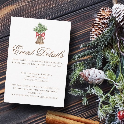 Vintage Christmas Bell Wedding Event Details Informatiekaartje