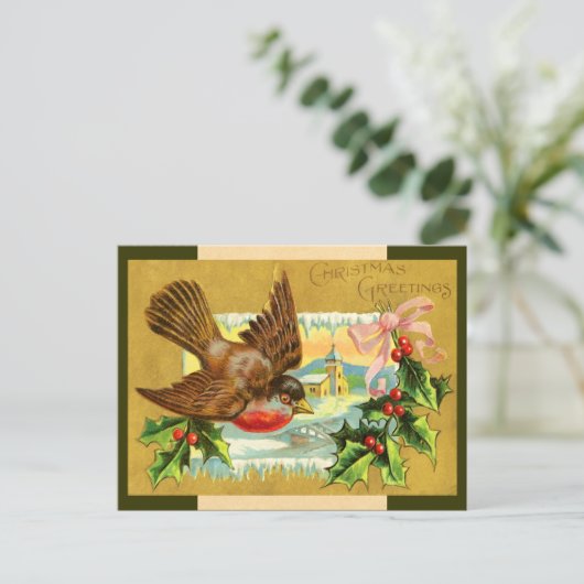 Vintage Christmas Bird Briefkaart (Staand voorkant)