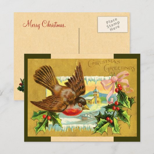 Vintage Christmas Bird Briefkaart (Voorkant / Achterkant)