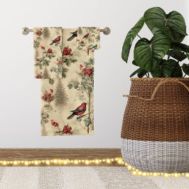 Vintage Christmas Blue Jay Red Mockingbird Bad Handdoek