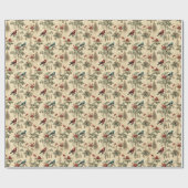 Vintage Christmas Blue Jay Red Mockingbird Cadeaupapier (Vlak)