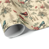 Vintage Christmas Blue Jay Red Mockingbird Cadeaupapier (Rol Hoek)