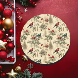 Vintage Christmas Blue Jay Red Mockingbird Ronde Sticker