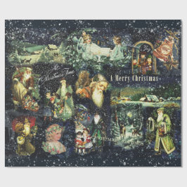 Vintage Christmas Blue Snowy Night Cadeaupapier