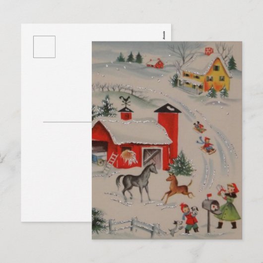 Vintage Christmas boerderij vakantie briefkaart (Voorkant / Achterkant)