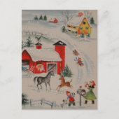 Vintage Christmas boerderij vakantie briefkaart (Voorkant)
