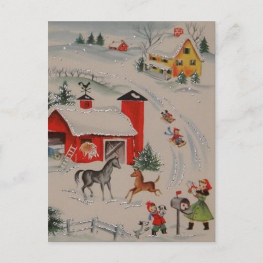Vintage Christmas boerderij vakantie briefkaart (Voorkant)