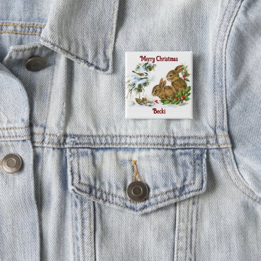 Vintage Christmas Bunnies Button (In situ)