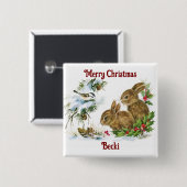Vintage Christmas Bunnies Button (Voorkant /achterkant)