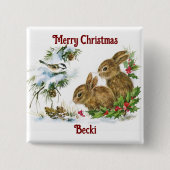 Vintage Christmas Bunnies Button (Voorkant)