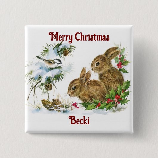 Vintage Christmas Bunnies Button (Voorkant)