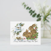Vintage Christmas Bunnies Feestdagenkaart (Staand voorkant)
