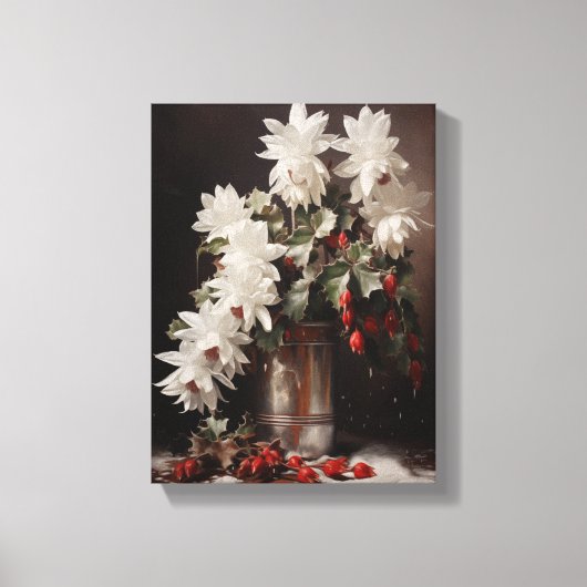 Vintage Christmas Cactus Stretched Canvas Muurkuns Afdruk (Voorkant)