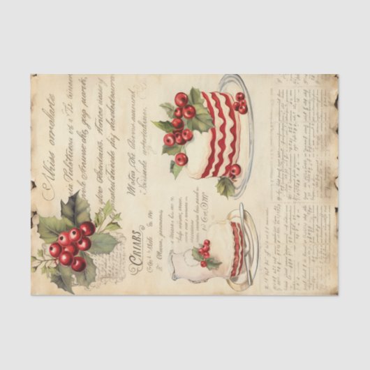 Vintage Christmas Cake Recipe Card Decoupage Tissuepapier (Voorkant)