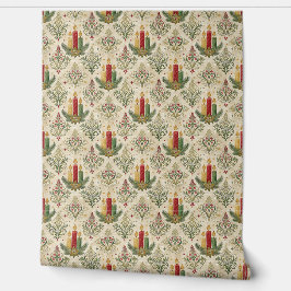 Vintage Christmas Candle Damask Pattern Behang