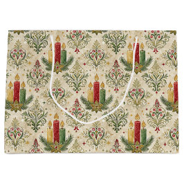 Vintage Christmas Candle Damask Pattern Holiday Groot Cadeauzakje