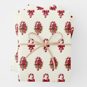 Vintage Christmas Candy Cane Design Inpakpapier Vel