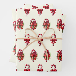 Vintage Christmas Candy Cane Design Inpakpapier Vel
