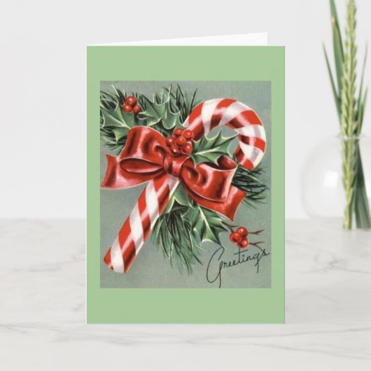 Vintage Christmas Candy Cane Wenskaart Feestdagen Kaart (Voorkant)