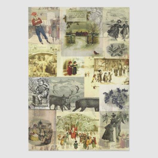Vintage Christmas Card Images Collage  Tissuepapier (Voorkant)
