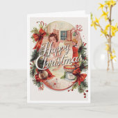 Vintage christmas card kaart (Gele Bloem)
