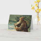 Vintage Christmas Card, Santa Claus and Tree Kaart (Gele Bloem)