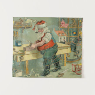 Vintage Christmas Card - Santa in his Workshop Wandkleed