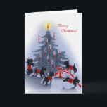 Vintage Christmas Card, Scottie Dogs Feestdagen Kaart<br><div class="desc">Oud Christmas Card featuring Scottie dogs having a great time around the tree. From a late 1800s art deco card. Totally cusomizable inside & out! Both Inside & Outside greetings can be kept as we have it, or omitted, or change to your own text - you can can change the...</div>