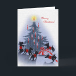 Vintage Christmas Card, Scottie Dogs Feestdagen Kaart<br><div class="desc">Oud Christmas Card featuring Scottie dogs having a great time around the tree. From a late 1800s art deco card. Totally cusomizable inside & out! Both Inside & Outside greetings can be kept as we have it, or omitted, or change to your own text - you can can change the...</div>
