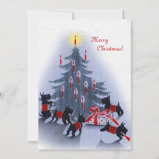 Vintage Christmas Card, Scottie Dogs Feestdagenkaart (Voorkant)