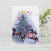 Vintage Christmas Card, Scottie Dogs Feestdagenkaart (Staand voorkant)