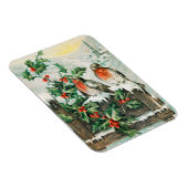 Vintage Christmas Card with Robins, Holly, Church Magneet (Rechterzijde)
