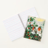 Vintage Christmas Card with Robins, Holly, Church Notitieboek (Binnen)