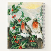 Vintage Christmas Card with Robins, Holly, Church Notitieboek (Achterkant)