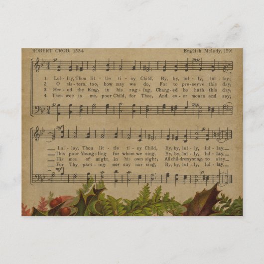 Vintage Christmas Carol Music Sheet Feestdagenkaart (Voorkant)