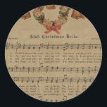 Vintage Christmas Carol Music Sheet Ronde Sticker<br><div class="desc">This is a gorgeous vintage foliday pattern that’s perfect for foliday decor and gifts.</div>