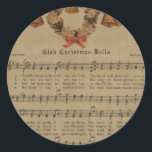 Vintage Christmas Carol Music Sheet Ronde Sticker<br><div class="desc">This is a gorgeous vintage foliday pattern that’s perfect for foliday decor and gifts.</div>
