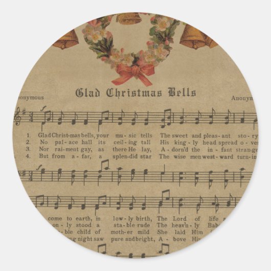 Vintage Christmas Carol Music Sheet Ronde Sticker (Voorkant)