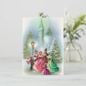 Vintage Christmas carolers voeg bericht kaart toe (Staand voorkant)