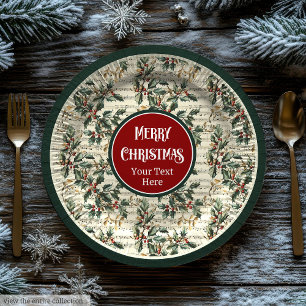 Vintage Christmas carols muziek hulst bessen borde Papieren Bordje