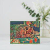 Vintage Christmas Cat Briefkaart (Staand voorkant)