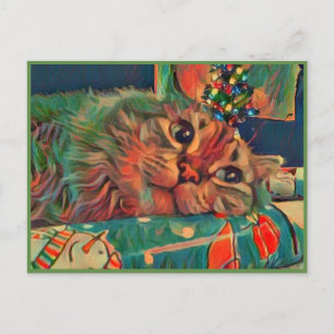 Vintage Christmas Cat Briefkaart