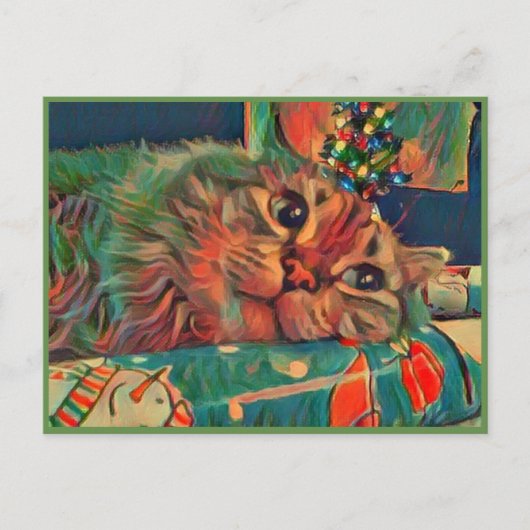Vintage Christmas Cat Briefkaart (Voorkant)
